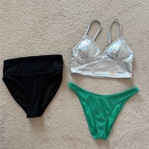 Silver Bikini Top with Black and Green Bottoms